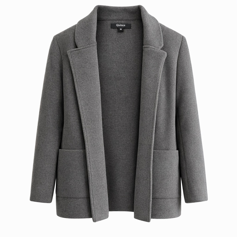 Quince Gray Open-Front Shawl Collar Cardigan